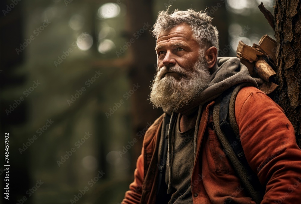 Lumberjack old person forest. People adult. Generate Ai Lumberjack old person forest. People adult. Generate Ai