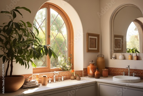 Moroccan Tile Bathroom Apartments  Arch Windows   Terracotta Vase Decor Bliss