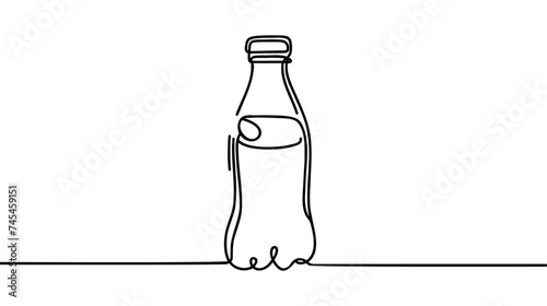 Single continuous line drawing of stylized soft drink on glass bottle logo label. Emblem drink store concept.