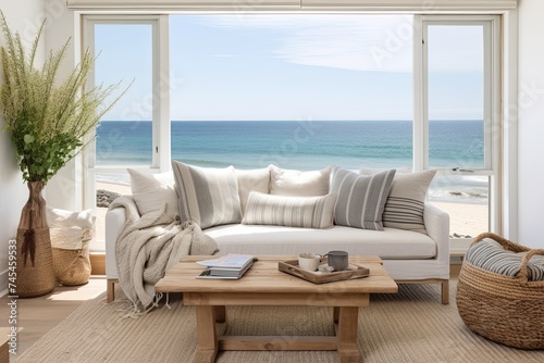 Scandinavian Beachfront Cottage Living Room with Light-Filled Windows © Michael