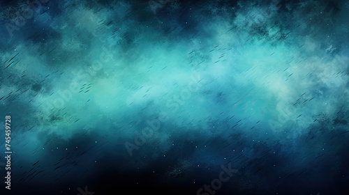 Abstract Watercolor Paint Background. Dark Blue Color Grunge Texture, Blue Sky Banner, Snow, Fog, Moonlight. Dark Abstract Winter Forest Background