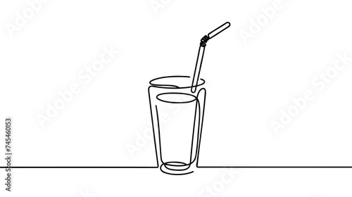 One single line drawing of fresh milkshake with whipped cream and wafer stick logo vector illustration.
