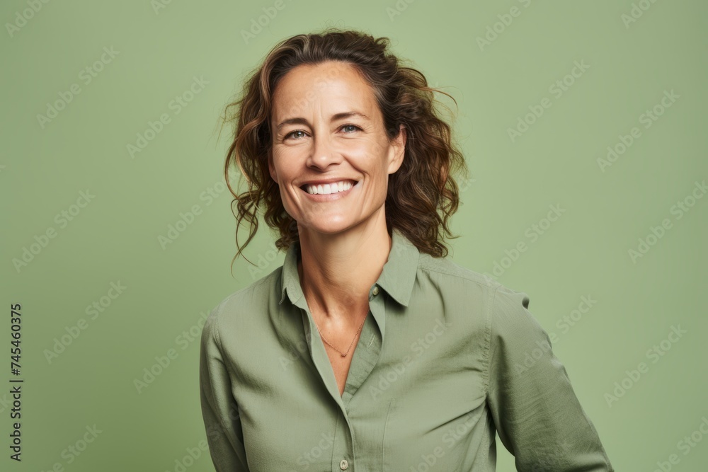 Portrait of a smiling businesswoman looking at camera over green background Portrait of a smiling businesswoman looking at camera over green background