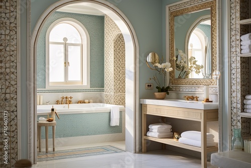 Moroccan Tile Bathroom Oasis in Classic Villas  Roomy Space and Serene Palette