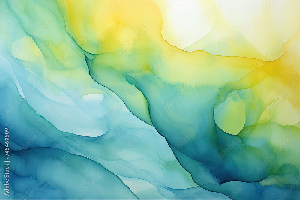Abstract Watercolor Green and Yellow Gradients Sky Background. Blue ...
