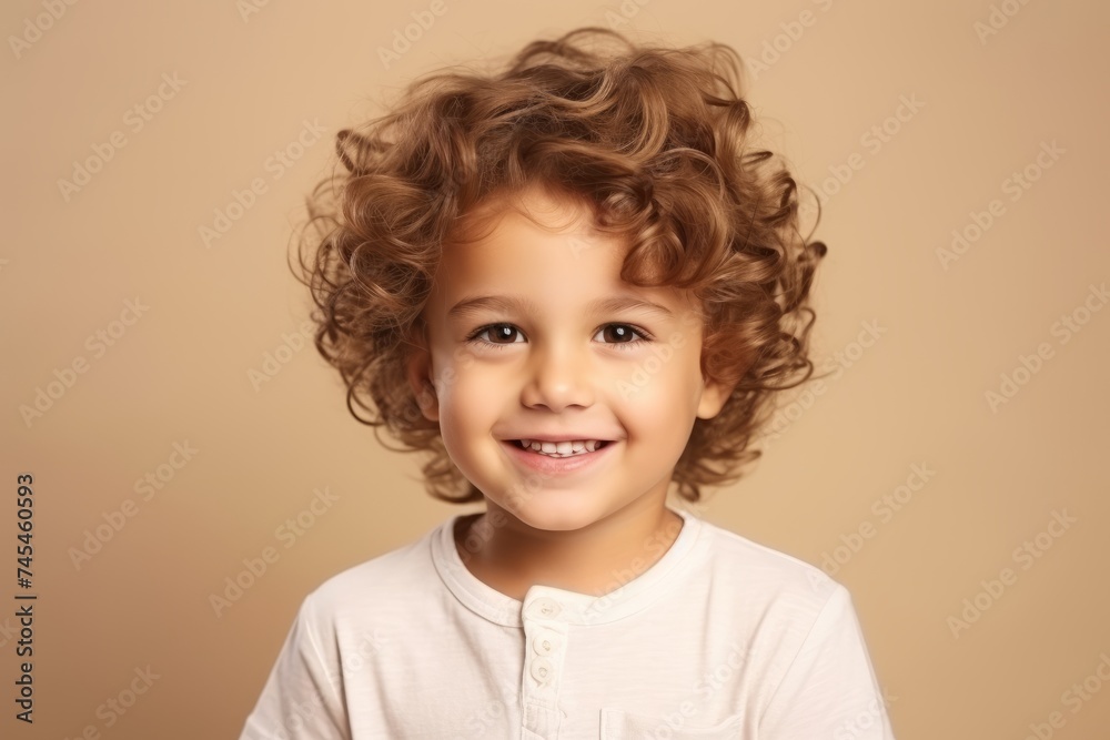 Portrait of a cute little boy with curly hair over beige background Portrait of a cute little boy with curly hair over beige background