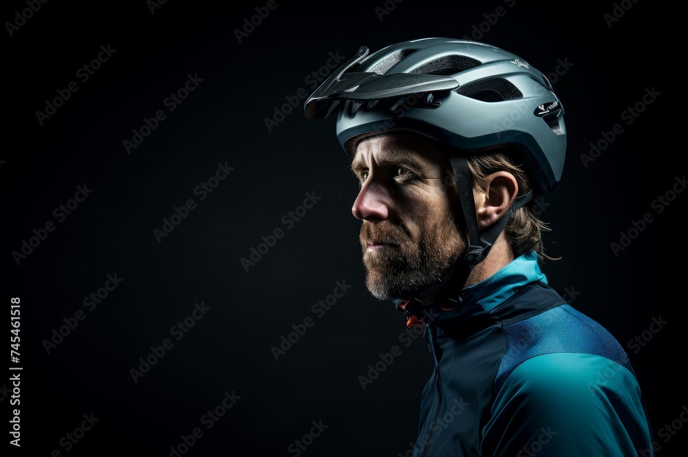 Energetic man cycling helmet. Person adult. Generate Ai
