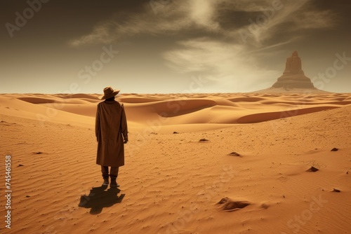 Stark Man boat desert surreal. Person hope. Generate Ai © juliars