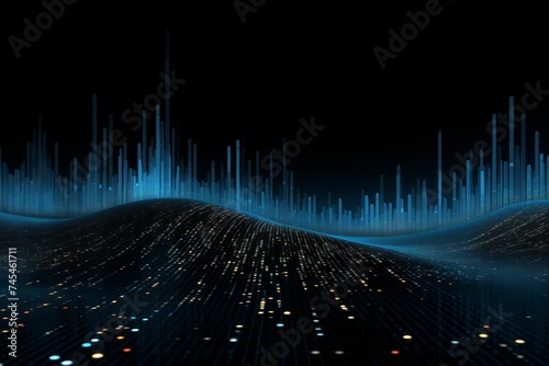 Big Data Visualization: Graphs Convey Technological Meanings, Musical Sounds, Abstract Background with Interweaving Dots