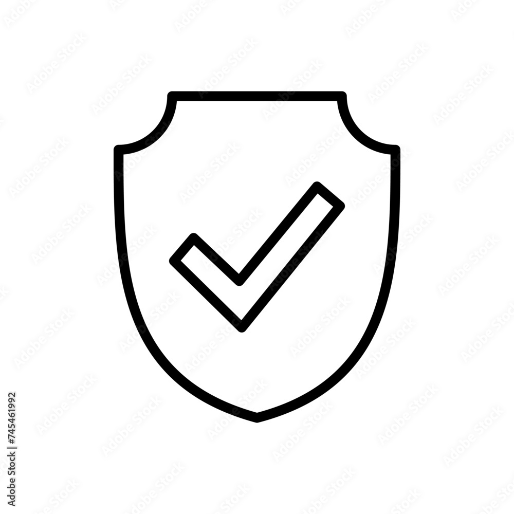 Shield check mark icon vector. Protection approve sign. Safe icon vector Shield check mark icon vector. Protection approve sign. Safe icon vector
