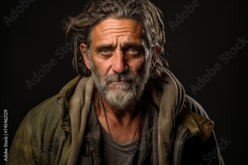 Portrait of an old man with long gray hair and beard. © Asier