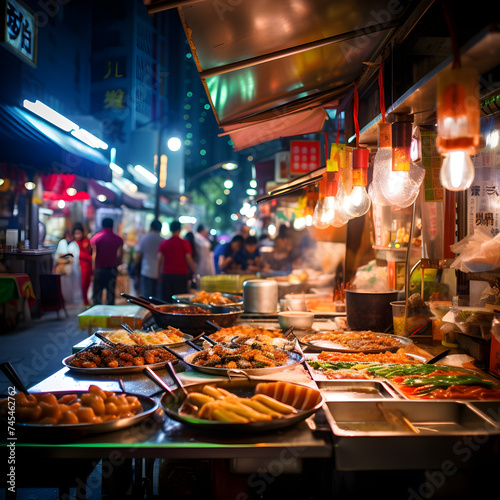 A Vibrant Exploration of HK Street Food Market: Sight and Aroma of Colorful Eats.
