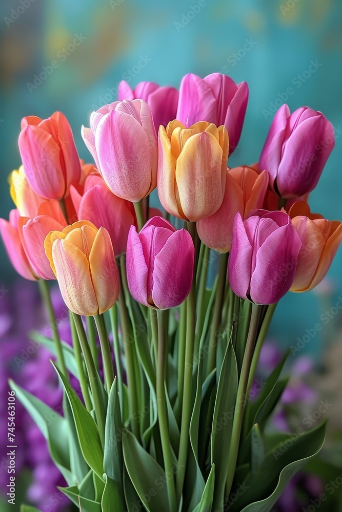 Tulip pink and yellow flowers, creating a stunning display of natural beauty and elegance Tulip pink and yellow flowers, creating a stunning display of natural beauty and elegance