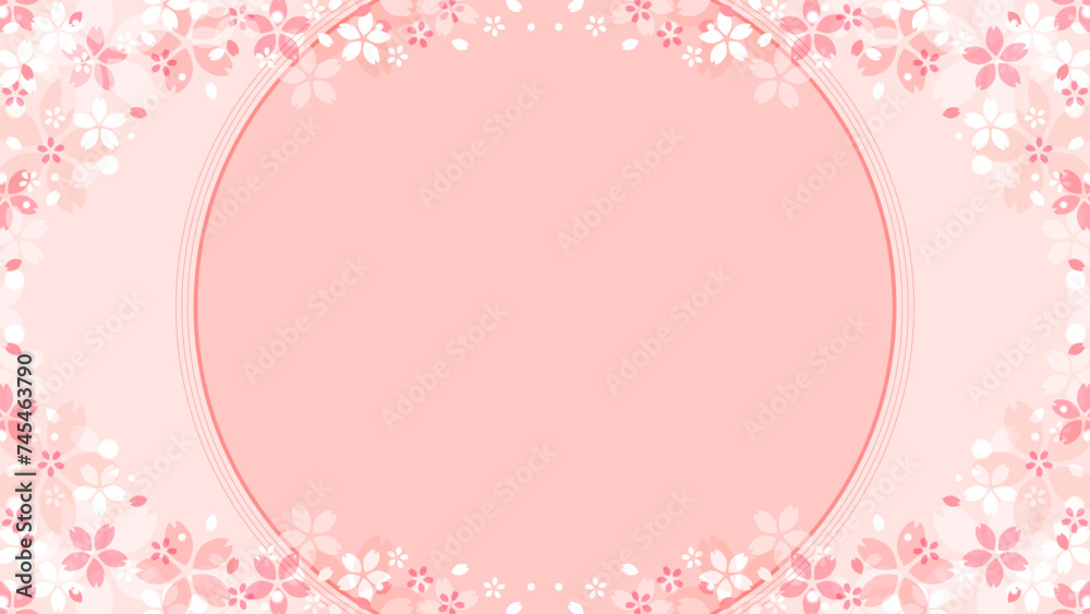 華やかな桜のイラスト背景、フレーム、アスペクト比が16:9