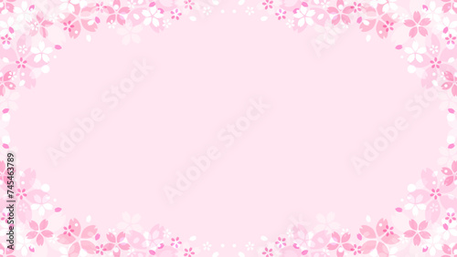 華やかな桜のイラスト背景、フレーム、アスペクト比が16:9