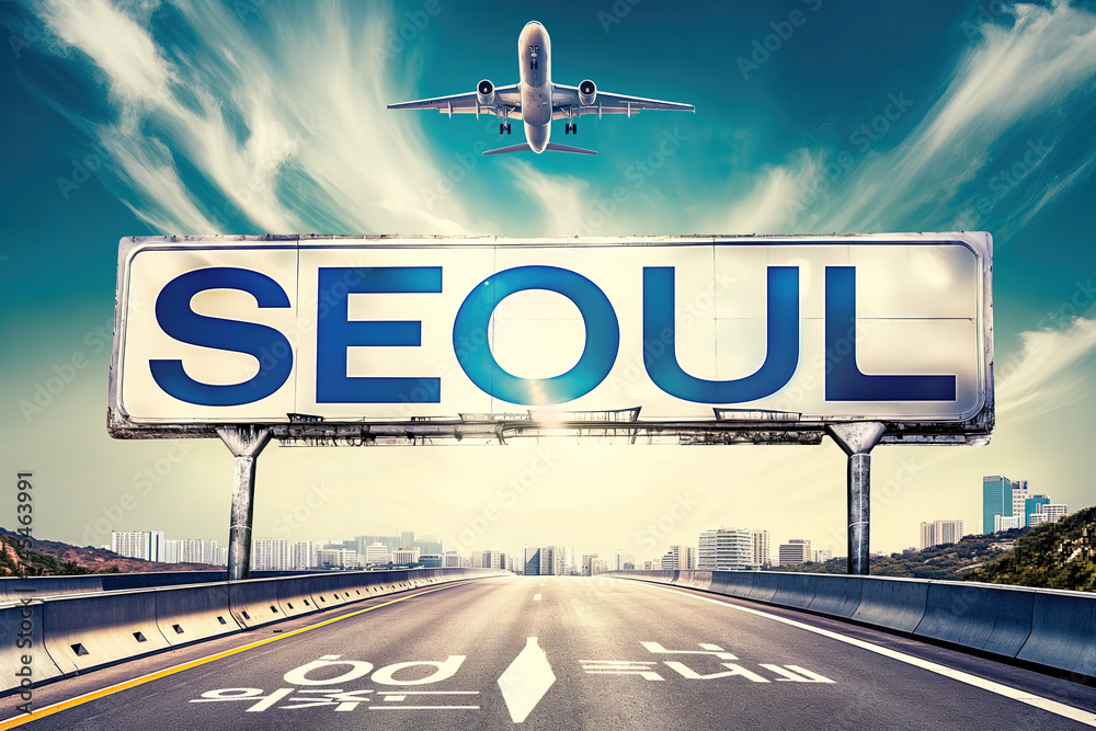 Plane landing in Seoul, South Korea, with 