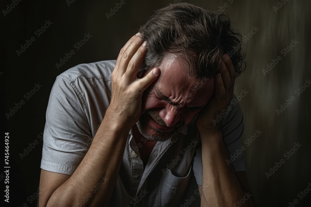 Agonized Man suffering pain. Depressed man. Generate Ai Agonized Man suffering pain. Depressed man. Generate Ai