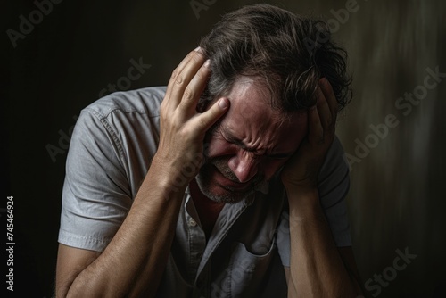Agonized Man suffering pain. Depressed man. Generate Ai © juliars