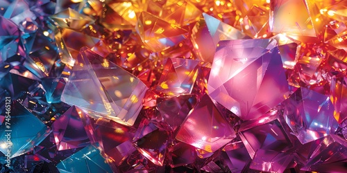 broken glass, mirror, or crystals shapes in vibrant multicolored hues