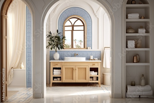 Moroccan Tile Bathroom Arch Doorway and Nordic Style Vanity Design Inspirations