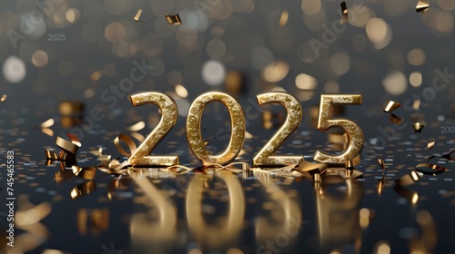 New Year 2025: 3D Symbol Illustration on Black