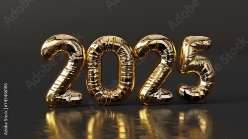 New Year 2025: 3D Symbol Illustration on Black