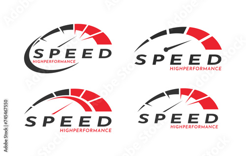 Set of speedometer speed car logo design vector template