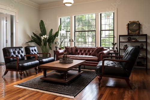 Leather Sofas and Period Accents  Modern Colonial Living Room Design Inspirations