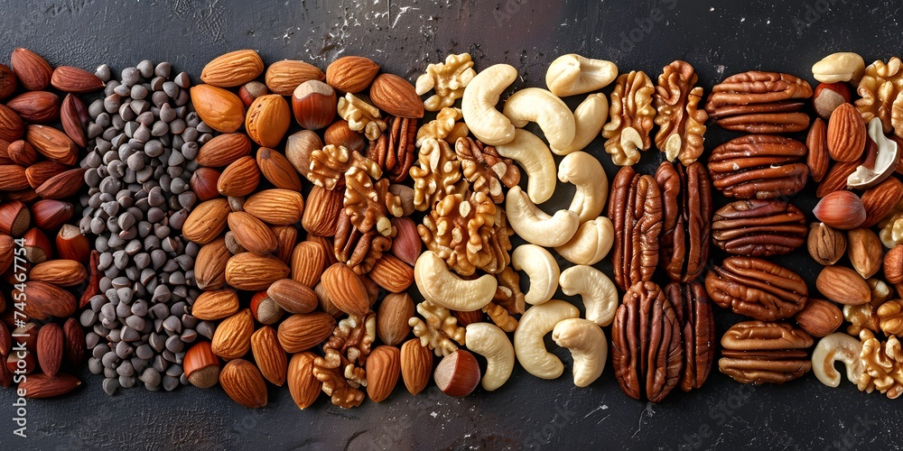 top view assorted mixed nuts and seeds top view assorted mixed nuts and seeds