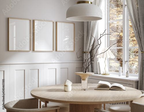 Fotografia Home mock up, cozy modern kitchen interior background, 3d render