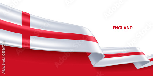 England 3D ribbon flag. Bent waving 3D flag in colors of the England national flag. National flag background design.
