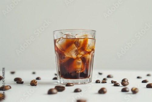 Cold black coffee with ice cubes. Coldbrew. Summer drinks. Ice americano photo