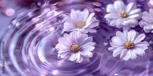 delicate chamomile flowers floating in purple water
