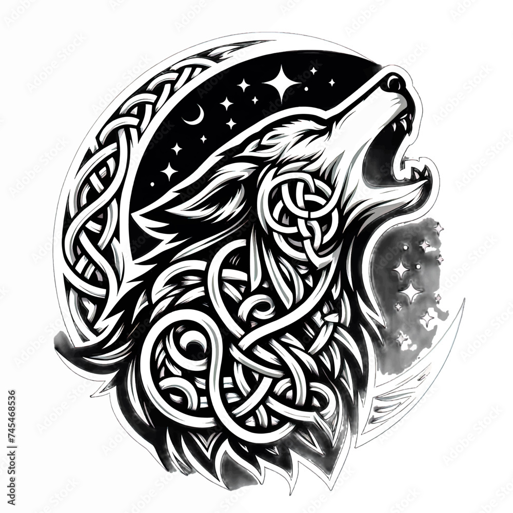 Obraz premium wolf tribe tattoo design illustration