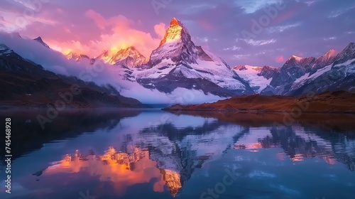 Majestic view of the high cliffs above lake Bachalpsee. Location Swiss alps, Switzerland, Grindelwald valley, Bernese Oberland, Europe. Photo wallpaper. World landmarks. Discover the beauty of earth