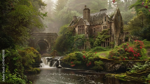 Scotland Garden Waterfall Beautiful Background , generative ai,