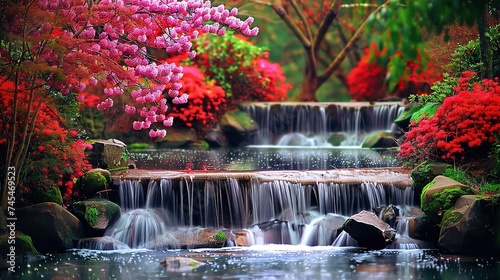 Scotland Garden Waterfall Beautiful Background , generative ai, © irvan