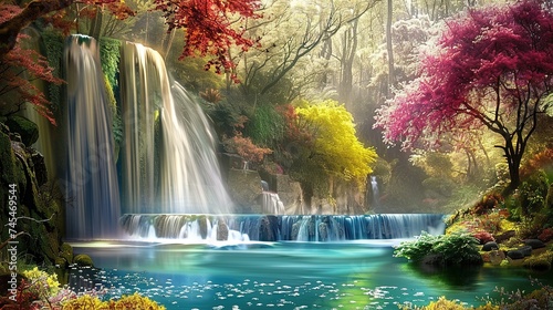 Scotland Garden Waterfall Beautiful Background , generative ai, © irvan