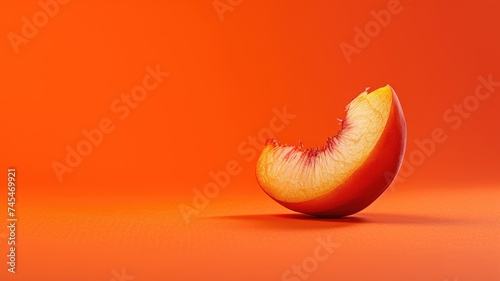 Single peach slice on an orange background