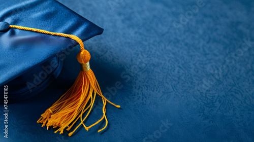 A minimalist image of a graduation cap and tassel. The shape of the cap should be simple and elegant. The tassel a vibrant color. The background simple and uncluttered. photo
