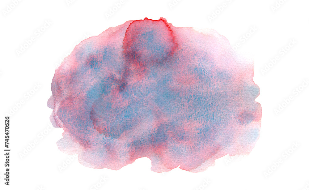 Pale hand painted blue and pink textured artistic watercolor round cloud shape. Abstract creative ink stain for decoration, nature water or sky concept Pale hand painted blue and pink textured artistic watercolor round cloud shape. Abstract creative ink stain for decoration, nature water or sky concept