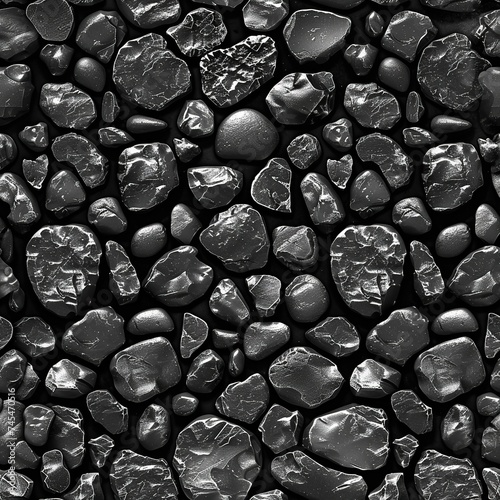 Broken Black Stone Pebbles Wallpaper Texture: Tiled Gravel Background