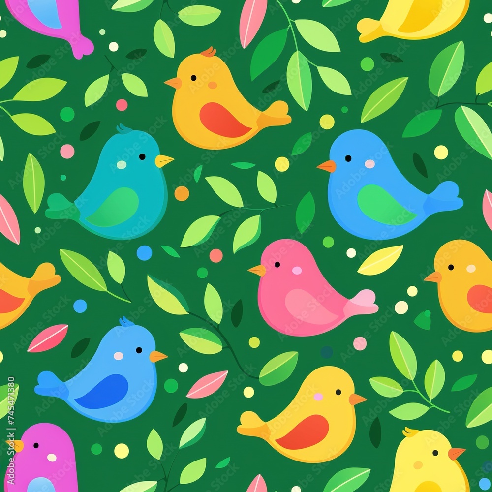 Colorful Cartoon Birds: Seamless Repeatable Pattern