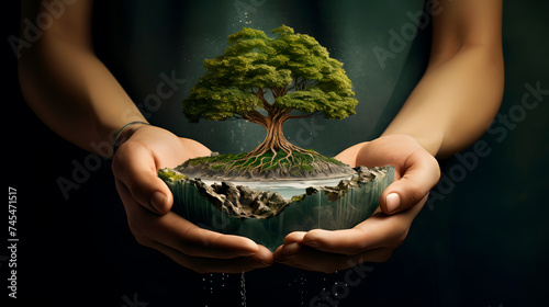 hands holding nature, ecological concept, concept of taking care of the environment