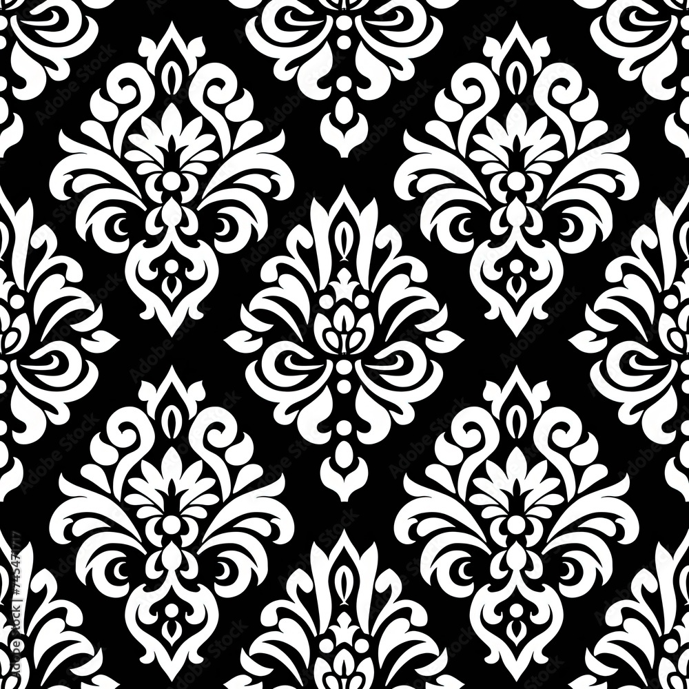 Seamless Black and White Floral Pattern: Tileable Design Seamless Black and White Floral Pattern: Tileable Design