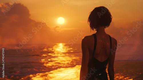 A Woman and Her Moment of Reflection on the Deserted Beach