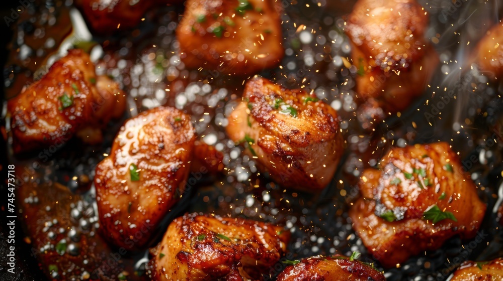 Chicken fillet meat cooked in oil. Grilled chicken background Chicken fillet meat cooked in oil. Grilled chicken background