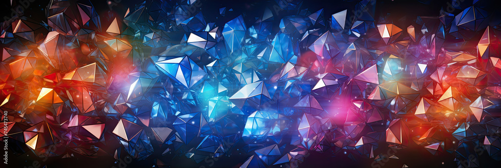  Vivid blue and red crystal facets with bright highlights, banner. Abstract Colorful Crystal Background. - obrazy, fototapety, plakaty 