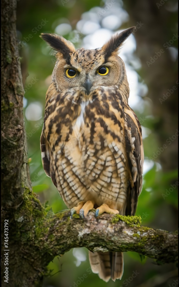 Great horned owl on a branch wildlife nature concept Great horned owl on a branch wildlife nature concept