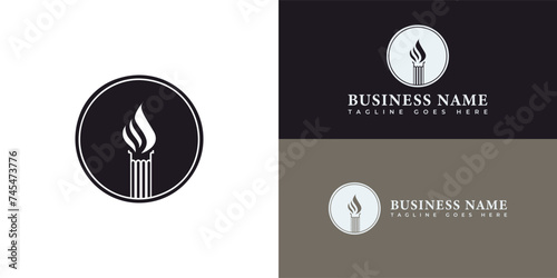 flame torch logo pillar symbol vector illustration design in black color presented with multiple white, black, and brown background colors. The logo is suitable for business and consulting logo design photo